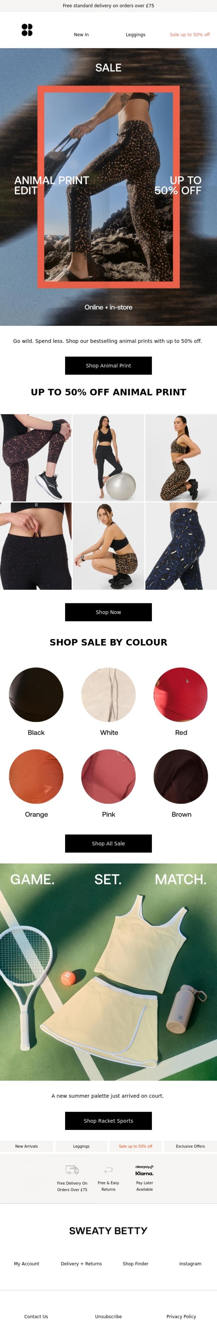 Email Design Inspiration from Sweaty Betty, Leopard print just hit the SALE 🐆