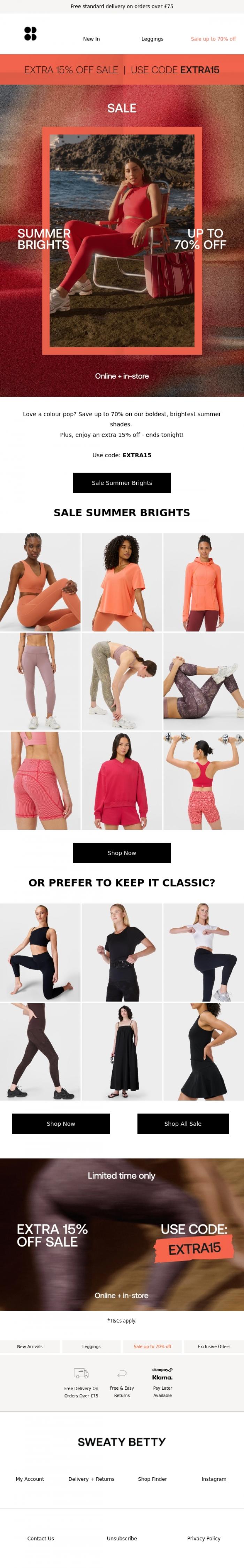 Email Design Inspiration from Sweaty Betty, SALE summer brights 🧡