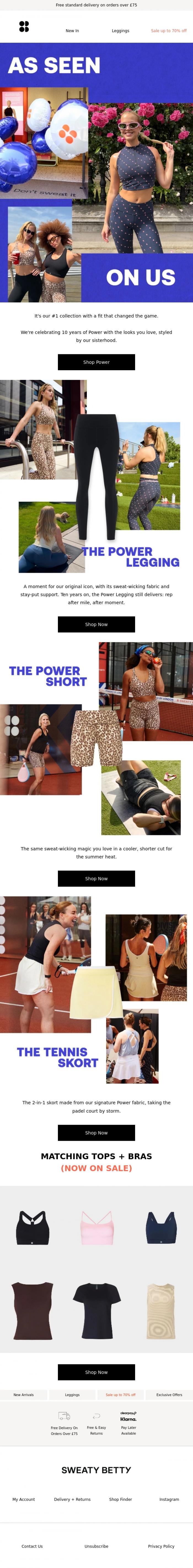 Email Design Inspiration from Sweaty Betty, The Power collection: styled by our sisterhood