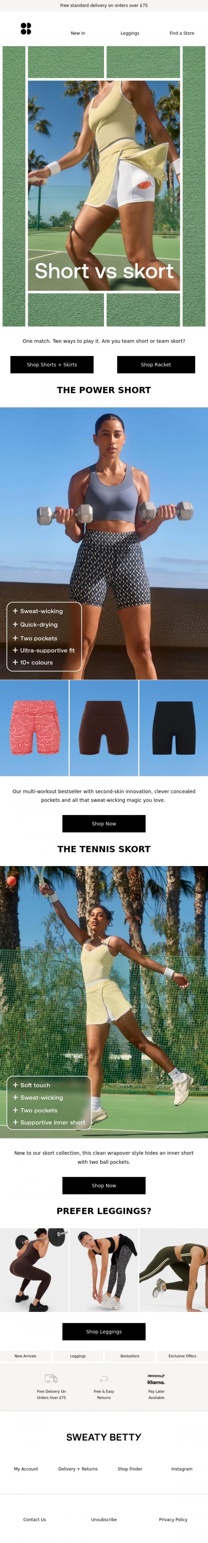Email Design Inspiration from Sweaty Betty, Skort vs Short: Pick Your Player