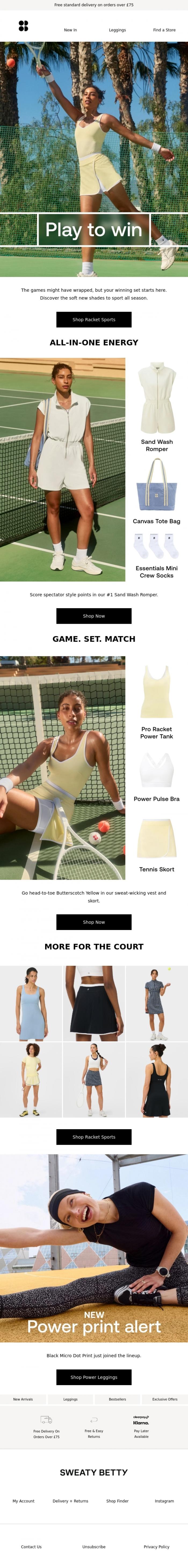 Email Design Inspiration from Sweaty Betty, Winning new looks for your next match 🎾