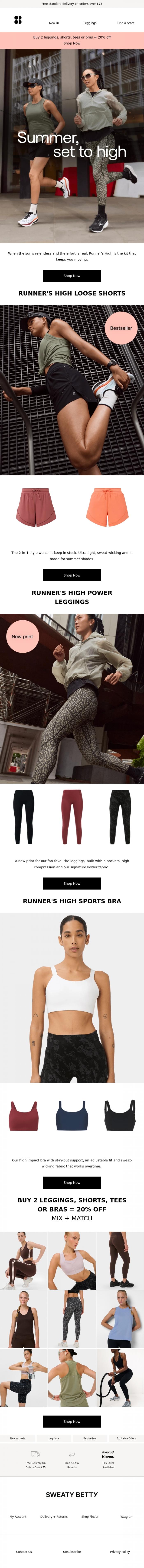 Email Design Inspiration from Sweaty Betty, Runner's High: built for the heat