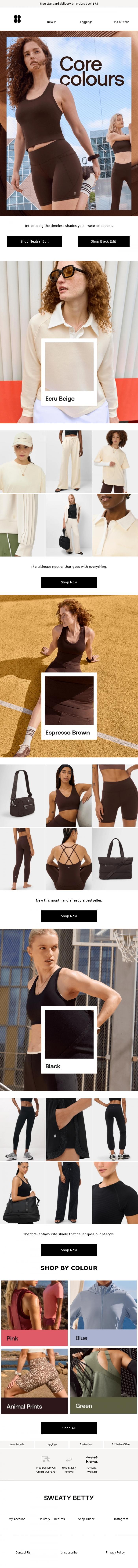 Email Design Inspiration from Sweaty Betty, Summer's colour staples