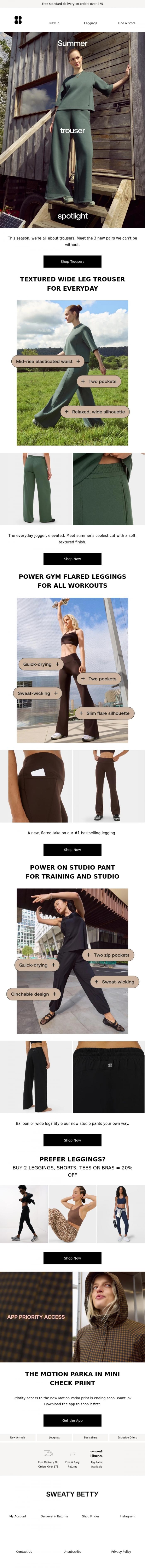 Email Design Inspiration from Sweaty Betty, 3 trousers we love right now