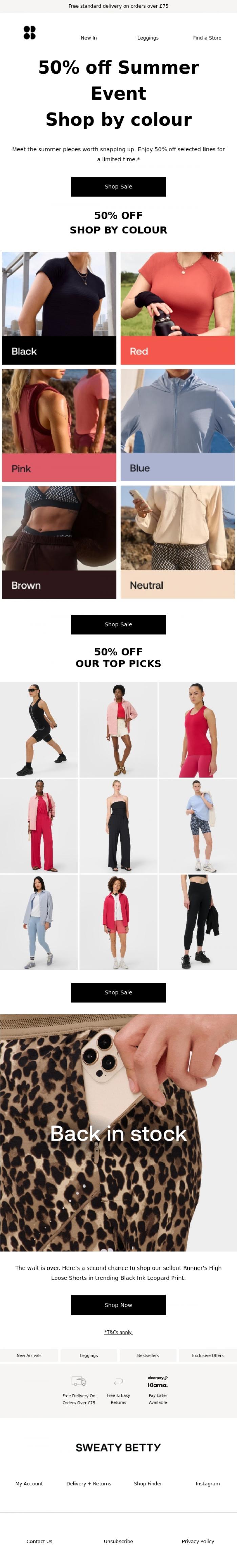 Email Design Inspiration from Sweaty Betty, 50% off your favourite shades