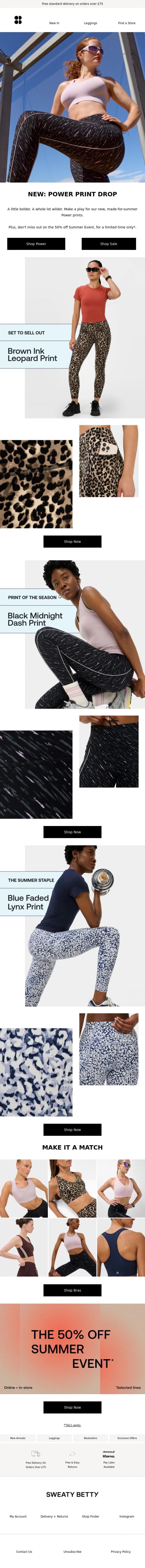 Email Design Inspiration from Sweaty Betty, Trending now: NEW Power prints