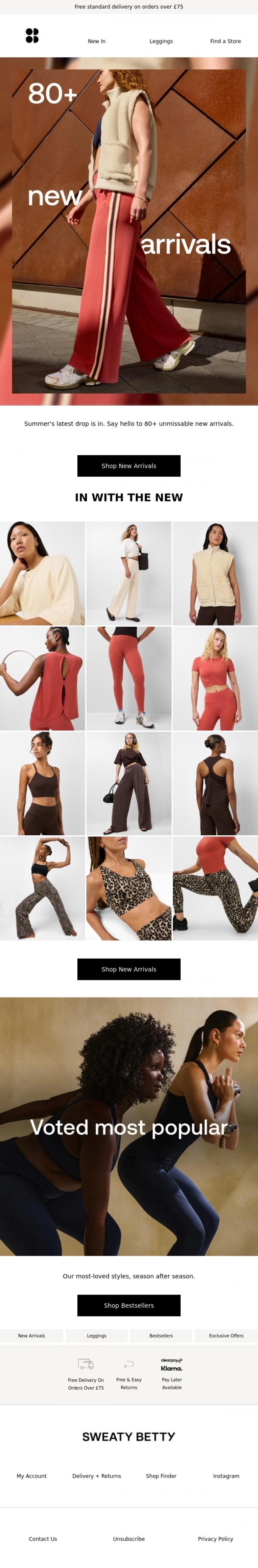 Email Design Inspiration from Sweaty Betty, 80+ new arrivals just landed