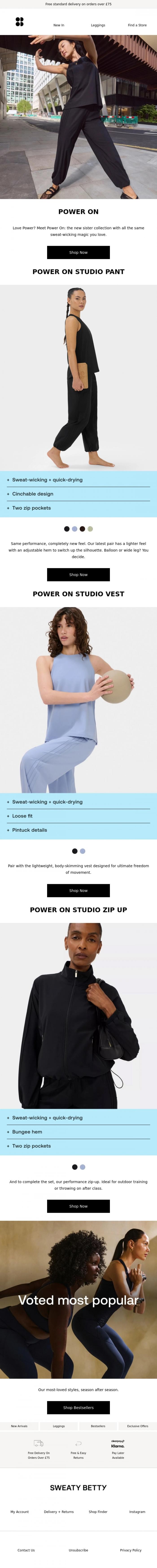 Email Design Inspiration from Sweaty Betty, New now: Power On