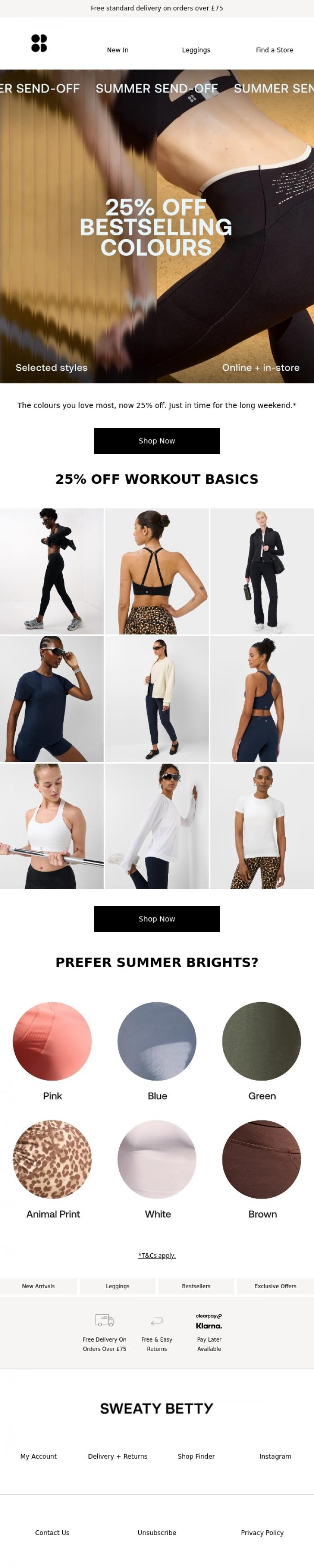 Email Design Inspiration from Sweaty Betty, Your favourite colour = 25% off