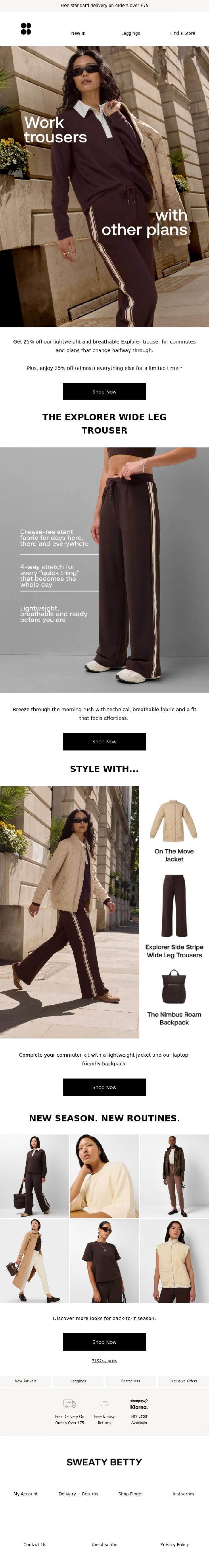Email Design Inspiration from Sweaty Betty, Work trousers with other plans