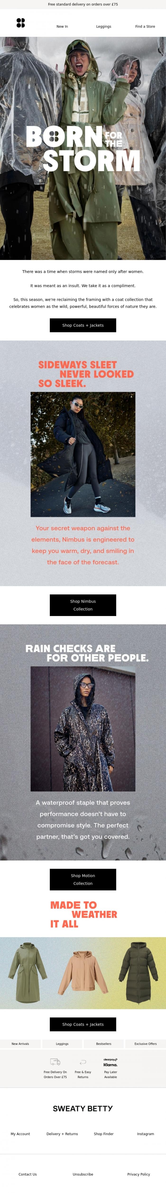 Email Design Inspiration from Sweaty Betty, Born for the Storm