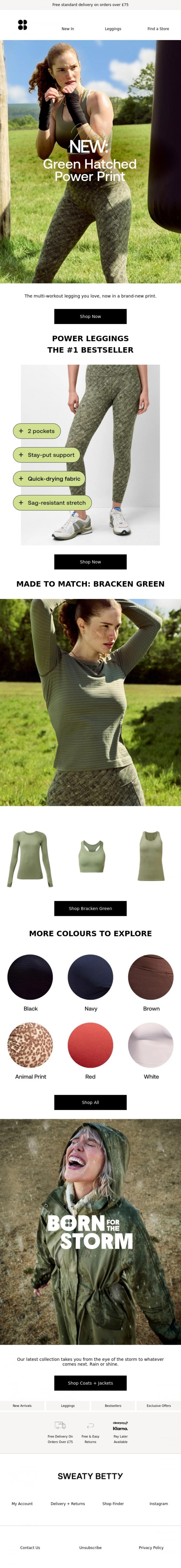 Email Design Inspiration from Sweaty Betty, Introducing Green Hatched Print