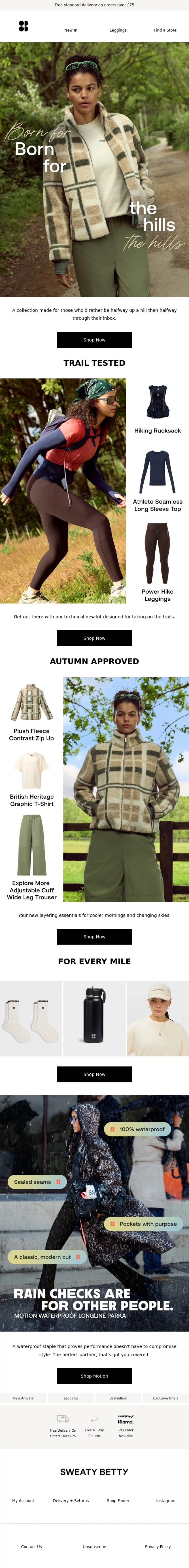 Email Design Inspiration from Sweaty Betty, Born for the hills