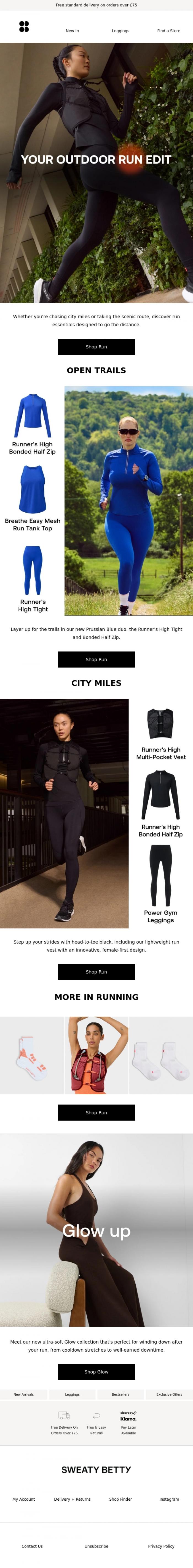 Email Design Inspiration from Sweaty Betty, Your running kit for every route