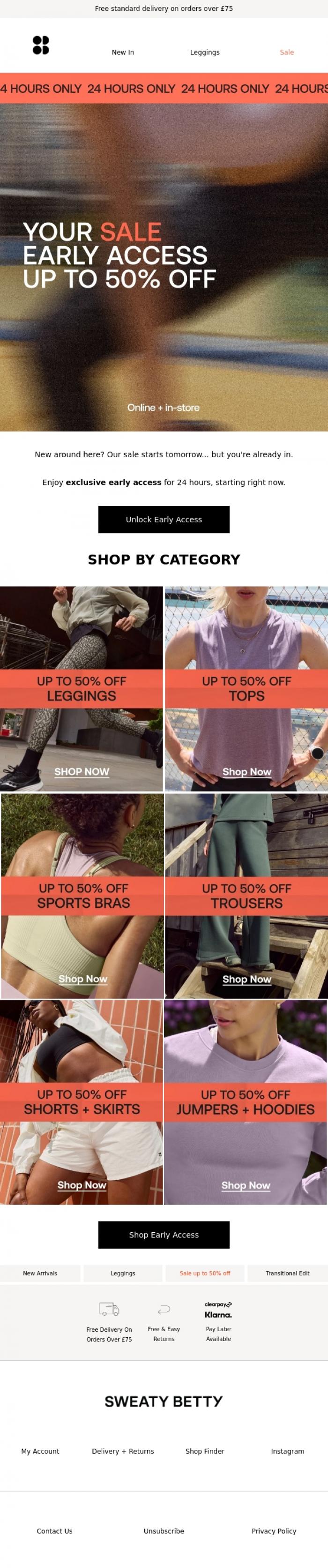 Email Design Inspiration from Sweaty Betty, Shhh... your secret early sale access starts NOW
