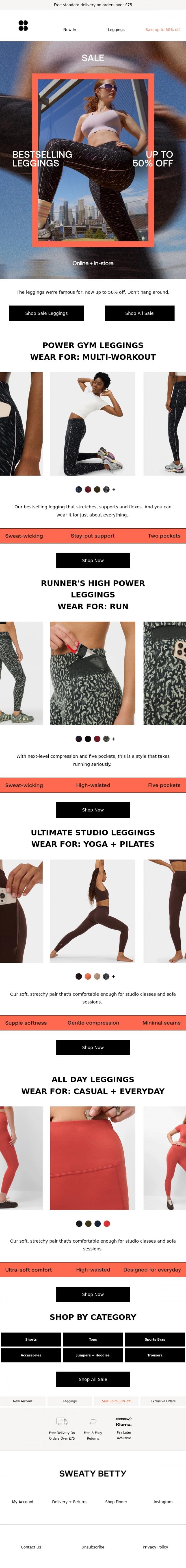 Email Design Inspiration from Sweaty Betty, Our most-loved leggings, for less