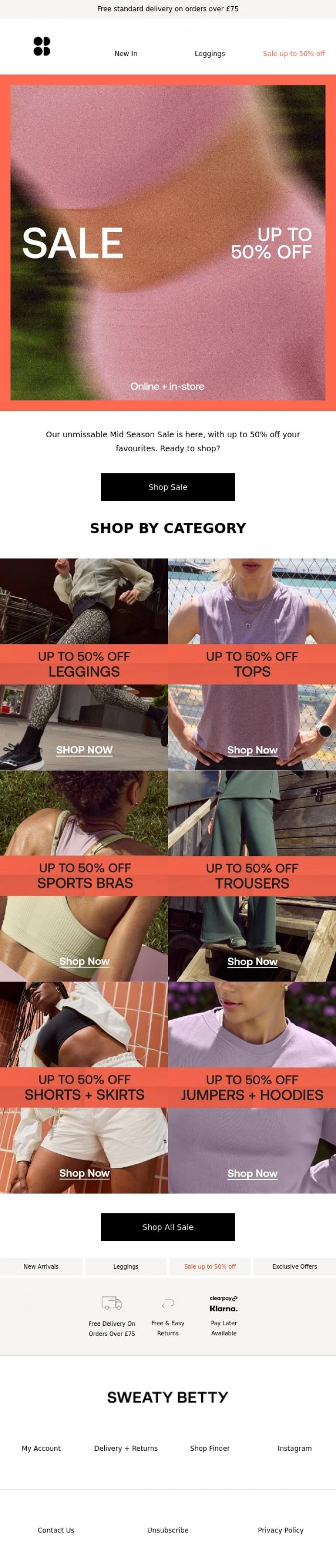 Email Design Inspiration from Sweaty Betty, REMINDER | Up to 50% off starts NOW