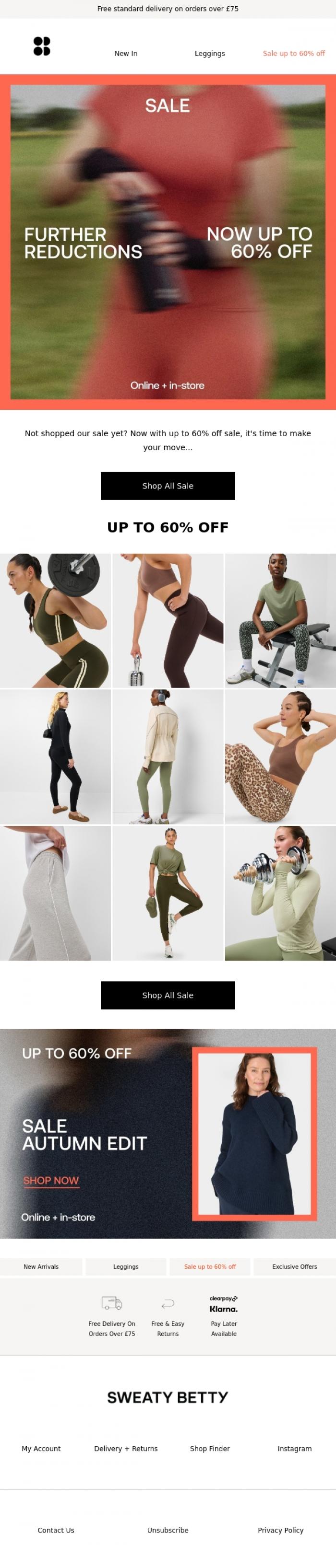 Email Design Inspiration from Sweaty Betty, Reminder: SALE's now up to 60% off