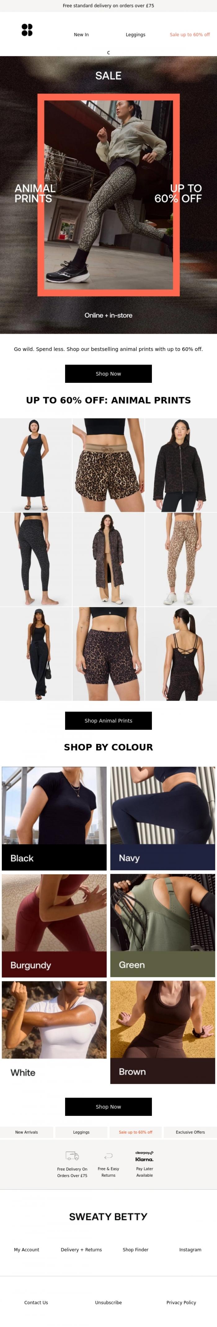 Email Design Inspiration from Sweaty Betty, Trending now: animal prints 🐅