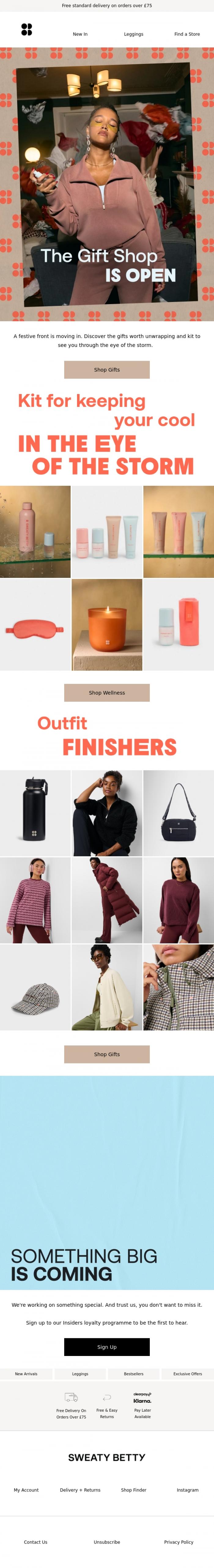 Email Design Inspiration from Sweaty Betty, A sneak peek inside the Gift Shop