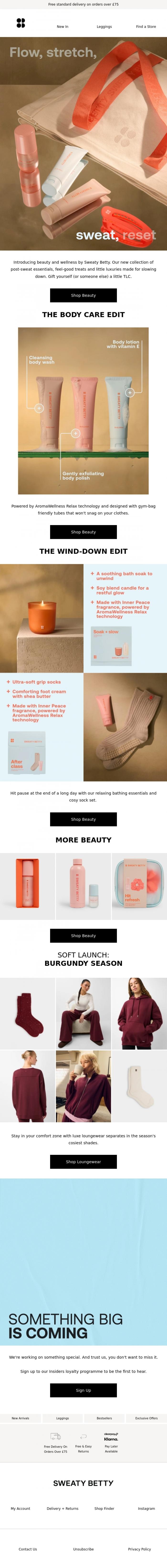 Email Design Inspiration from Sweaty Betty, NEW: Beauty + Wellness Collection