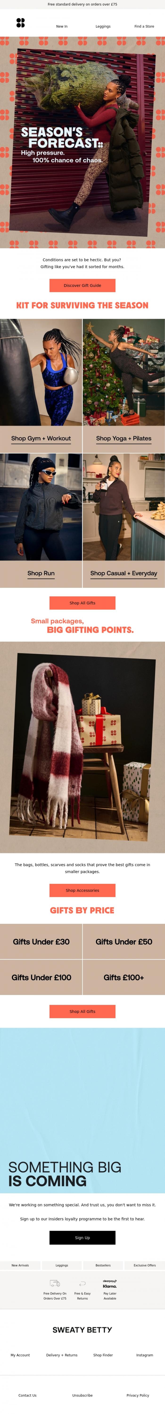 Email Design Inspiration from Sweaty Betty, The Gift Guide has landed