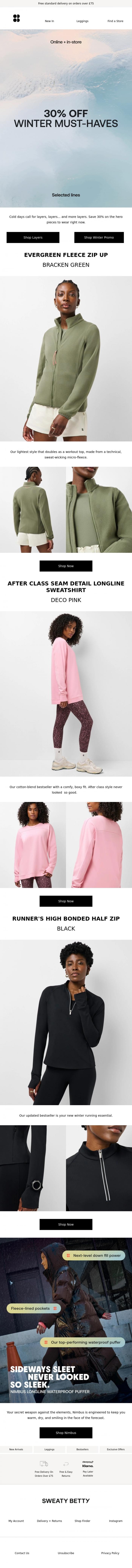 Email Design Inspiration from Sweaty Betty, Get 30% off your new cosy layers