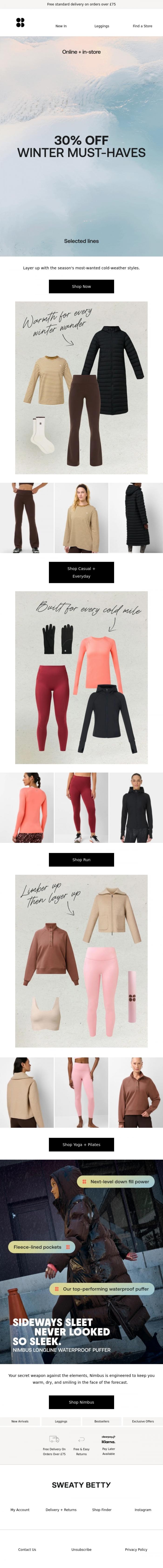 Email Design Inspiration from Sweaty Betty, Your cold-weather kit, sorted