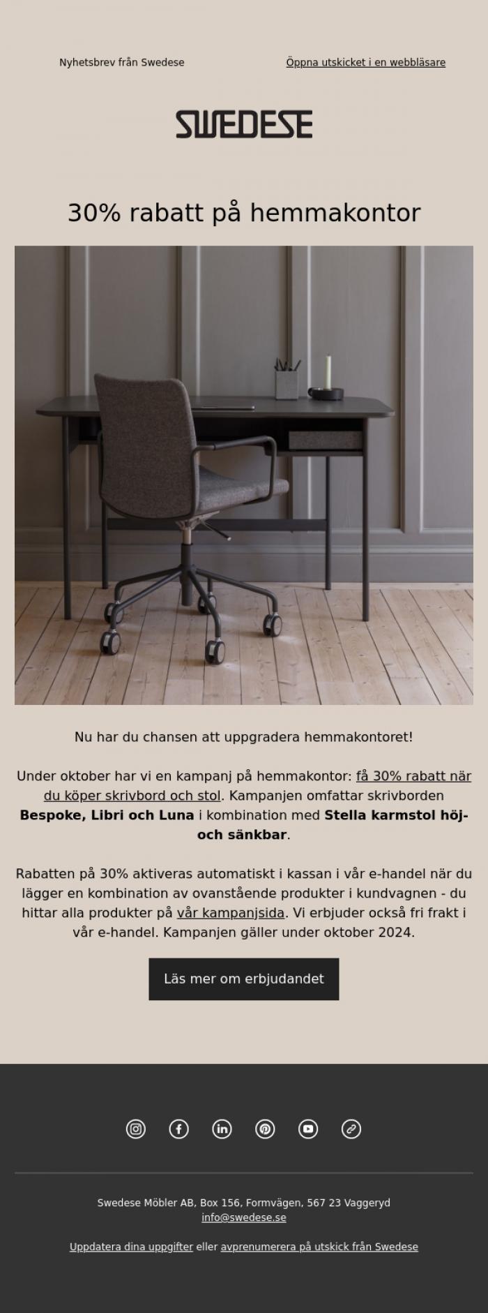 Email Design Inspiration from Swedese, 30% p&aring; hemmakontor fr&aring;n Swedese