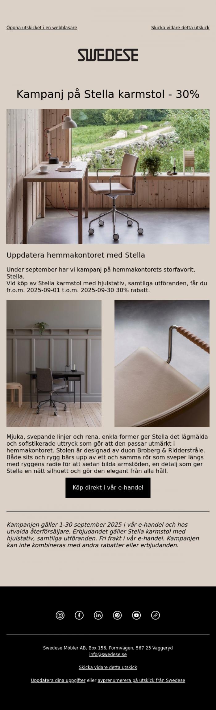 Email Design Inspiration from Swedese, Kampanj: 30% p&aring; Stella