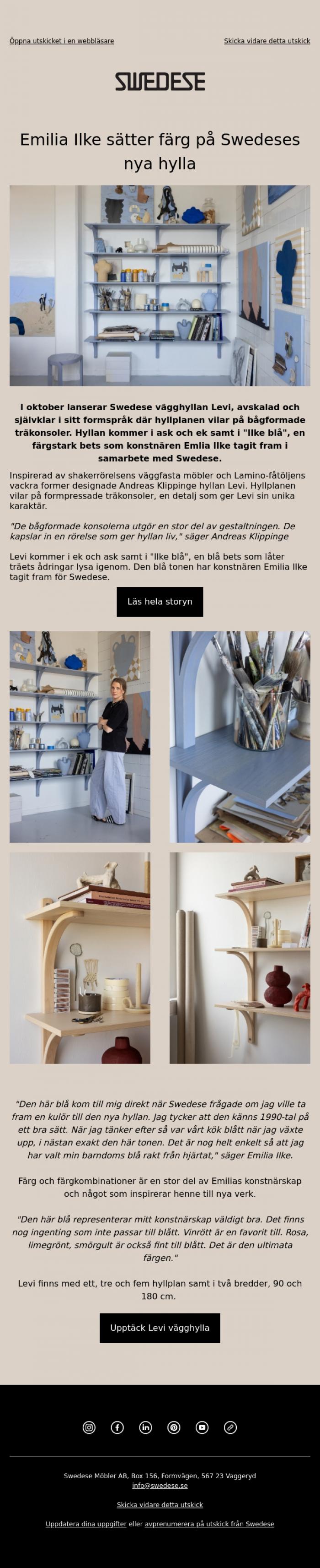Email Design Inspiration from Swedese, Swedese lanserar hyllan Levi 💙