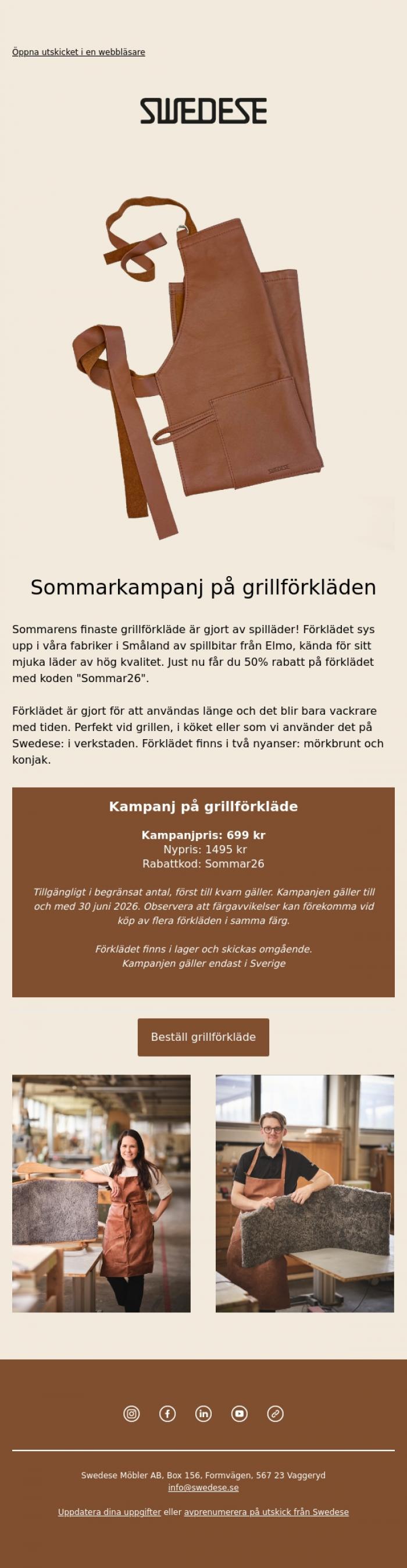 Email Design Inspiration from Swedese, Kampanj p&aring; sommarens finaste grillf&ouml;rkl&auml;de