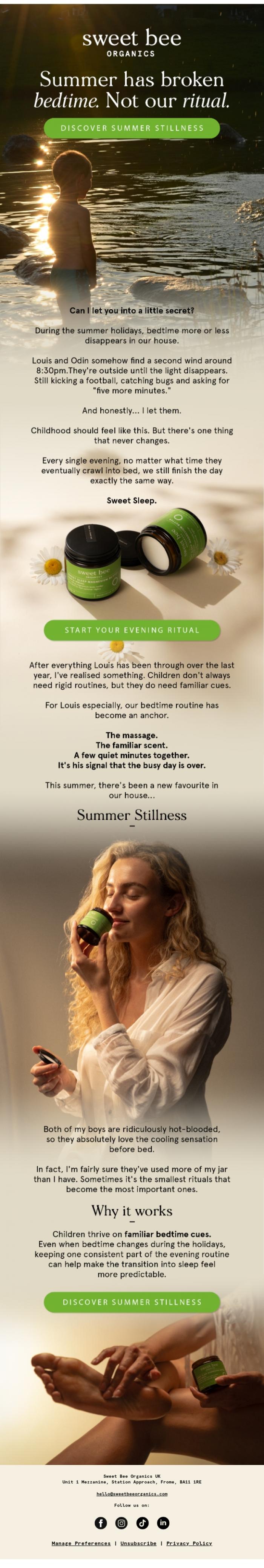 Email Design Inspiration from Sweet Bee Organics, Summer holidays have officially broken bedtime...