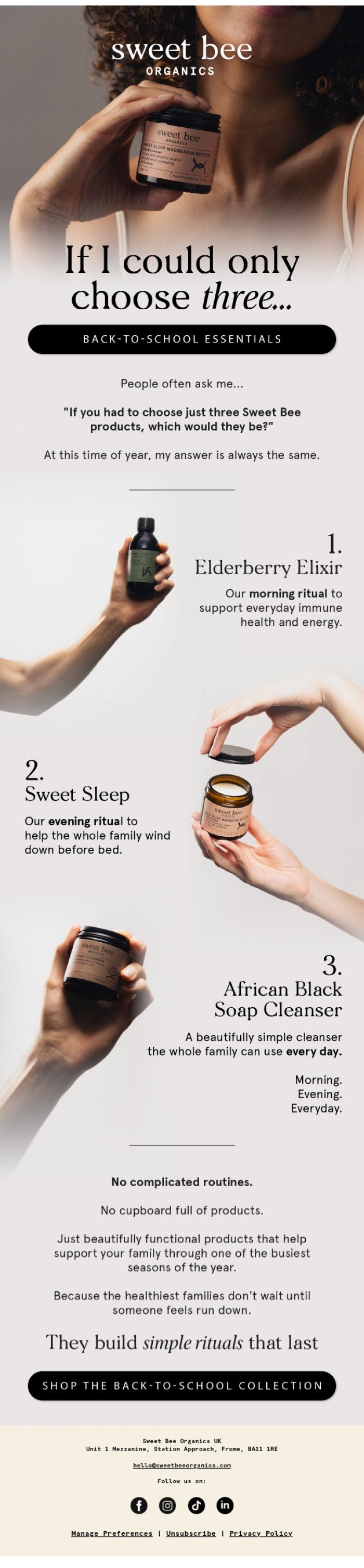 Email Design Inspiration from Sweet Bee Organics, If I could choose just three products...