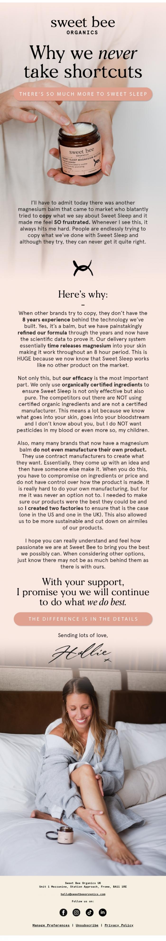 Email Design Inspiration from Sweet Bee Organics, What keeps me up at night