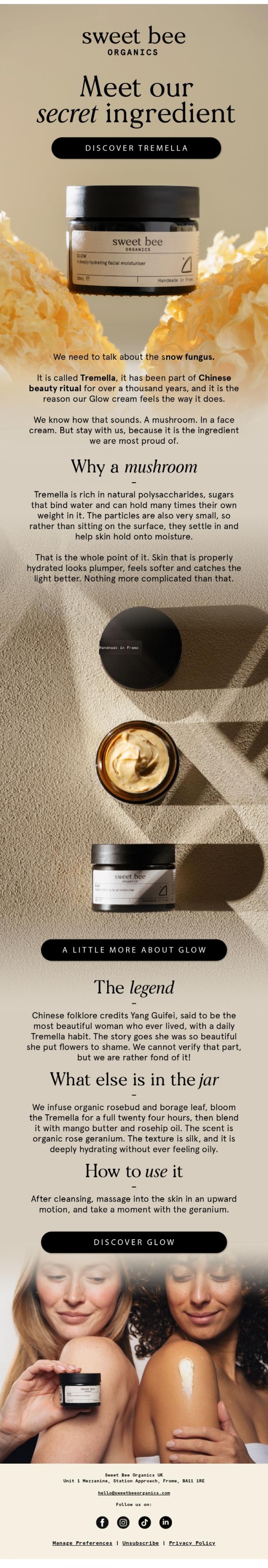 Email Design Inspiration from Sweet Bee Organics, There is a mushroom in this face cream