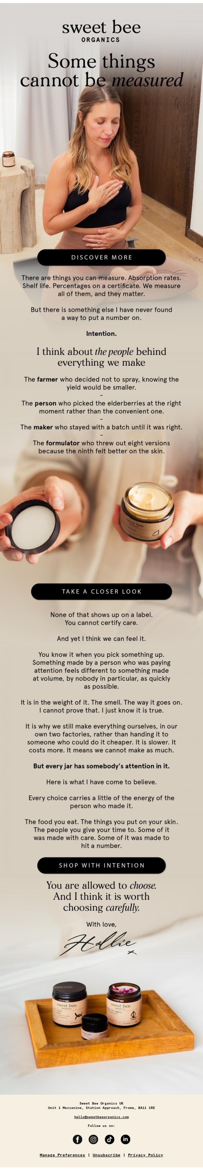 Email Design Inspiration from Sweet Bee Organics, Why I still believe intention matters