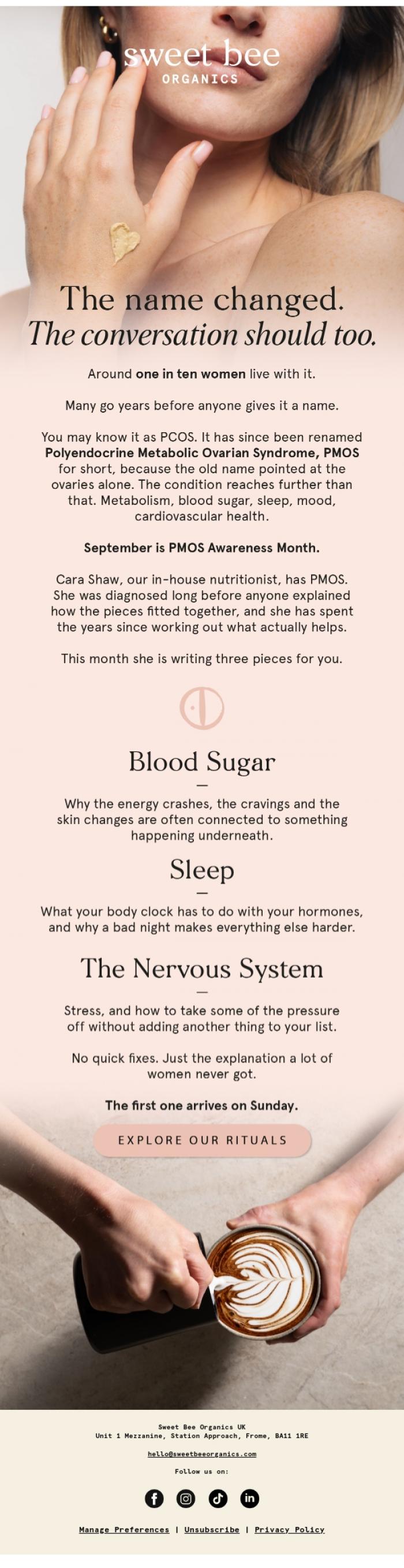 Email Design Inspiration from Sweet Bee Organics, You might know it as PCOS