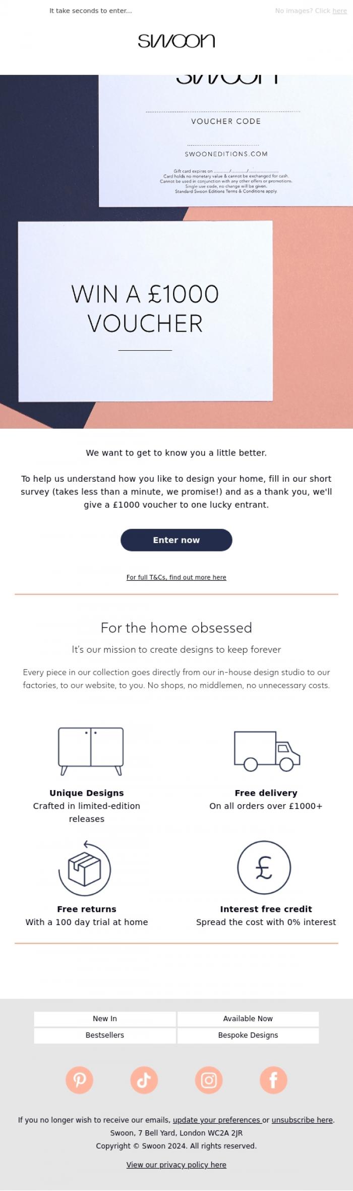 Email Design Inspiration from Swoon, WIN a &pound;1k Swoon voucher