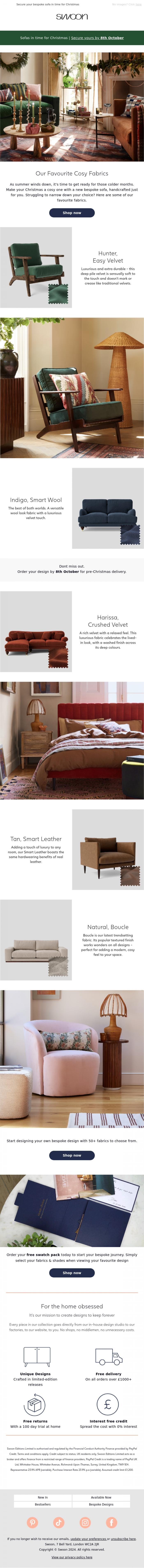Email Design Inspiration from Swoon, Our cosiest sofas? They're right here.