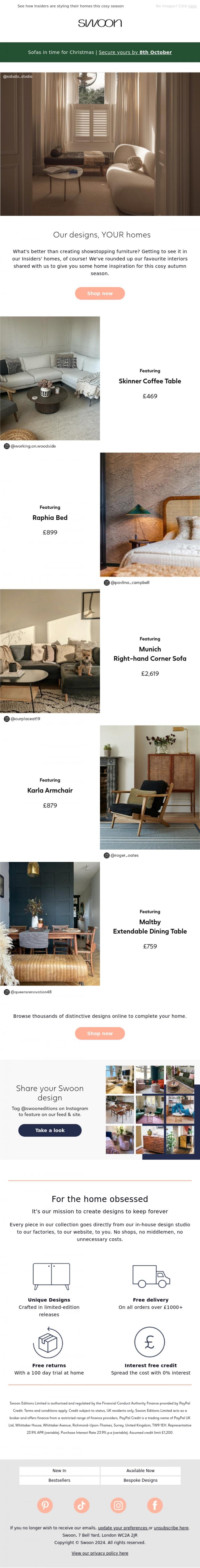 Email Design Inspiration from Swoon, Our designs, YOUR homes