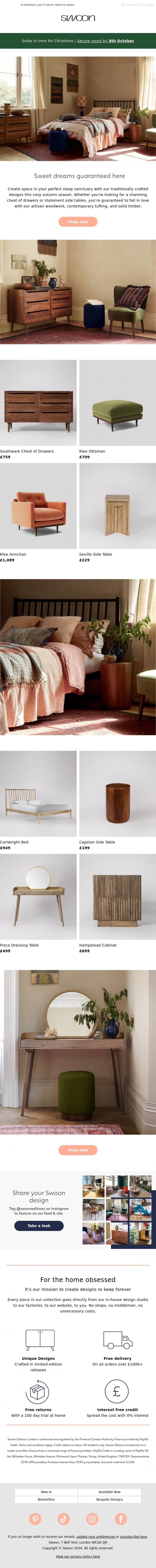 Email Design Inspiration from Swoon, Sweet dreams guaranteed here