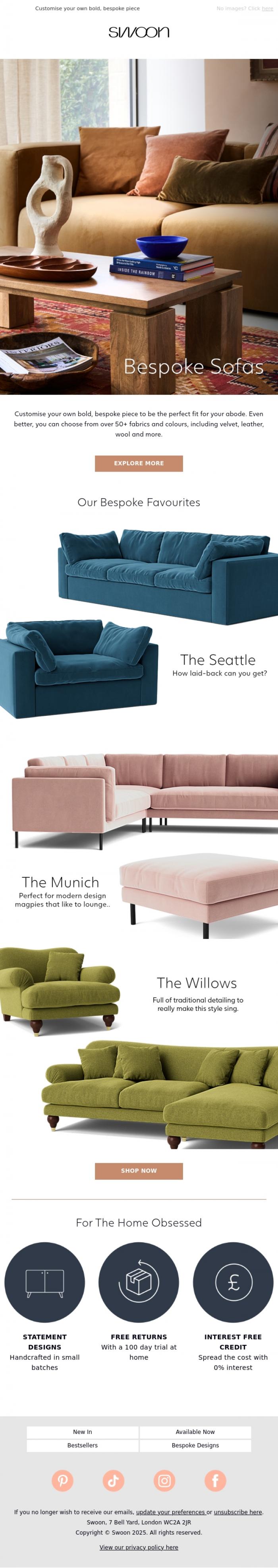 Email Design Inspiration from Swoon, Sofa, so good.