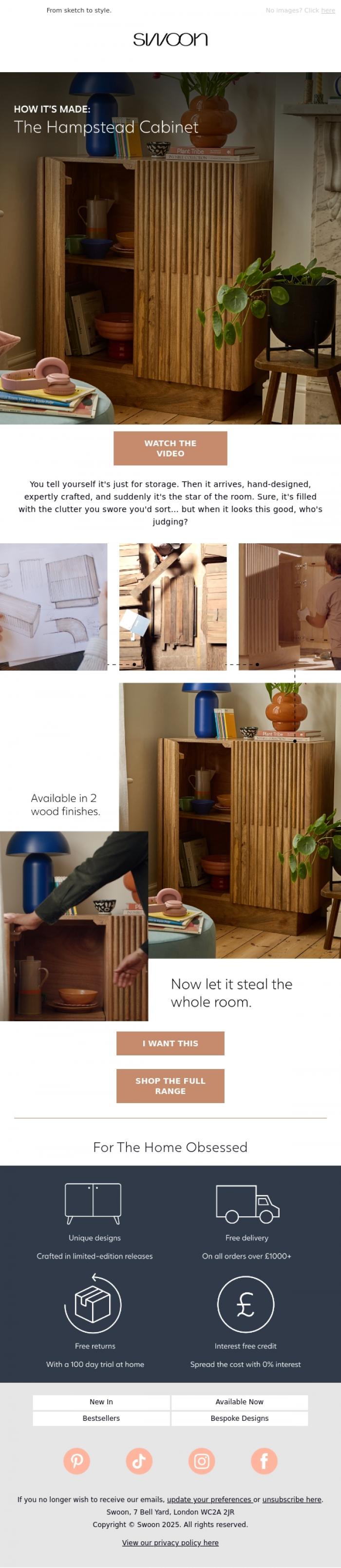 Email Design Inspiration from Swoon, How It's Made: The Hampstead Cabinet
