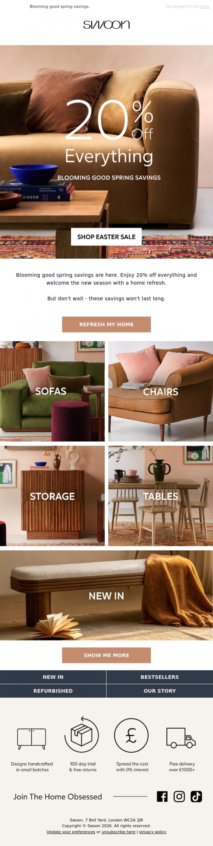 Email Design Inspiration from Swoon, 20% Off Everything