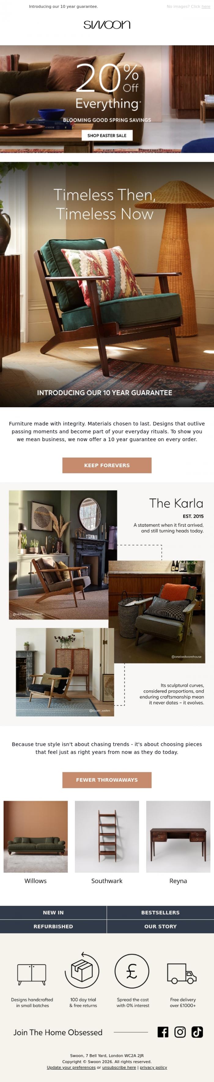 Email Design Inspiration from Swoon, Timeless Then, Timeless Now