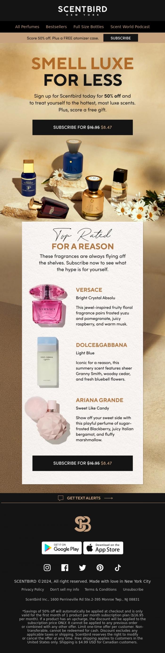 Email Design Inspiration from Taylor at Scentbird, Want to smell expensive? Subscribe to Scentbird today for 50% off.