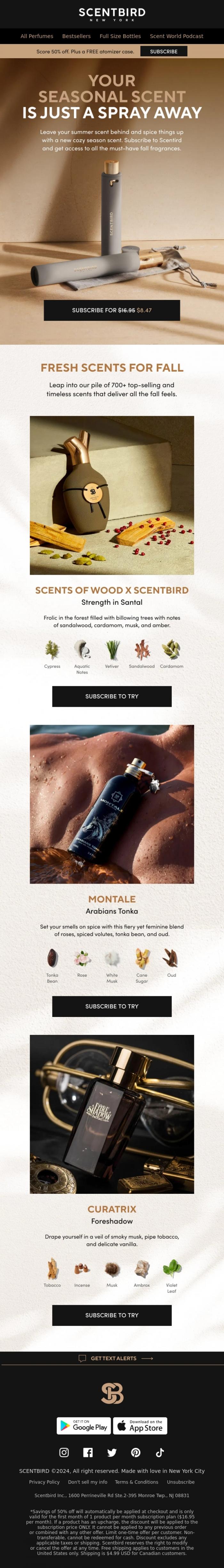 Email Design Inspiration from Taylor at Scentbird, Fall Is In The Air...And So Is Your Newest Scent!