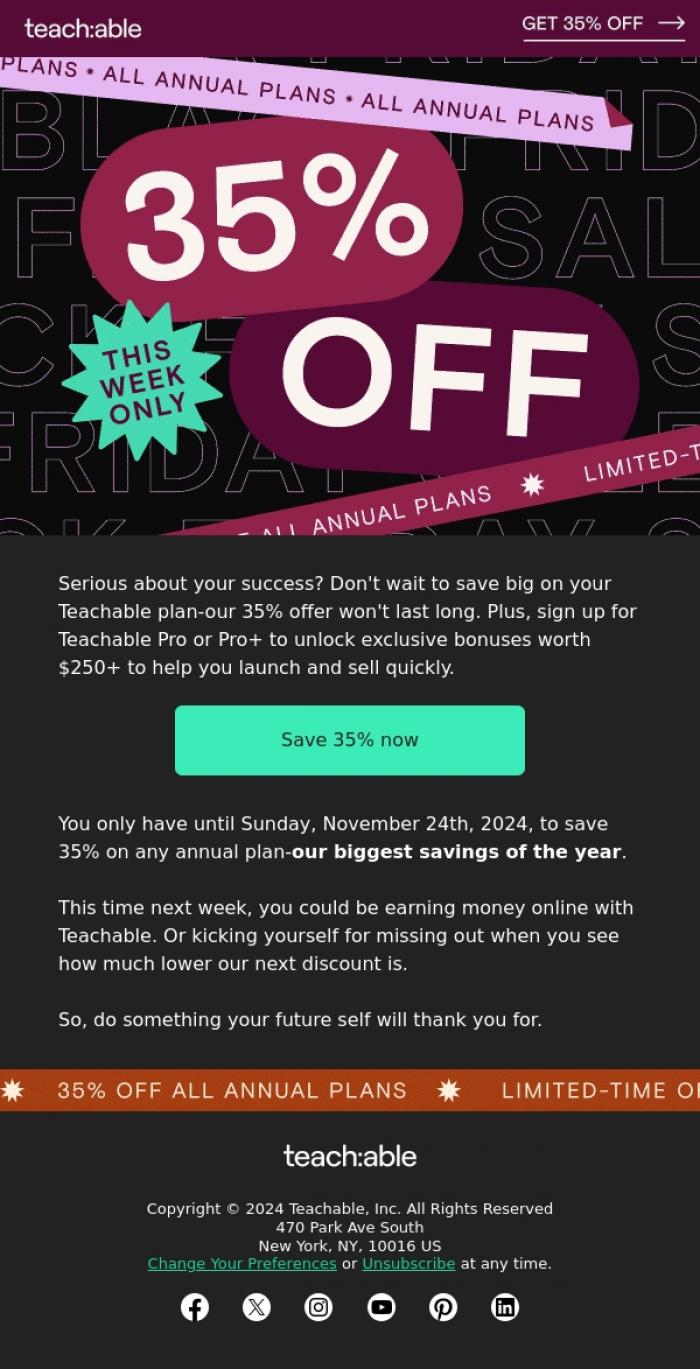 Email Design Inspiration from Teachable, 👀 This Black Friday offer could earn you money