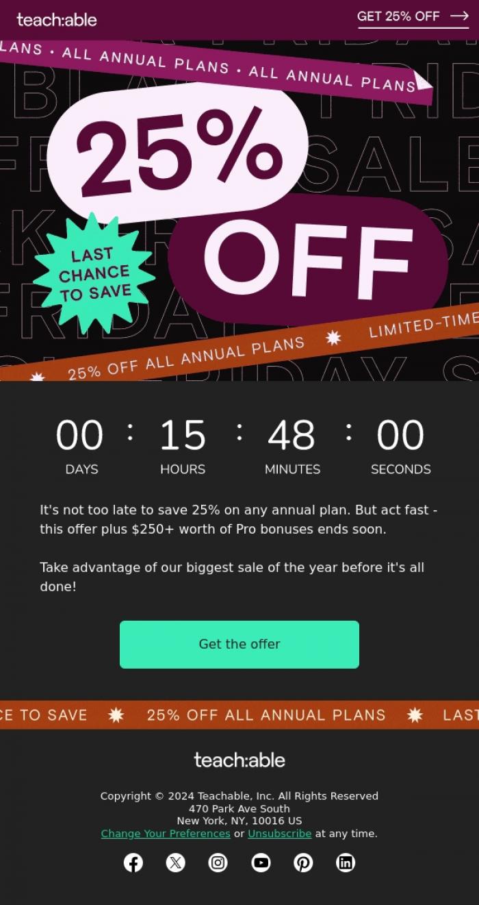 Email Design Inspiration from Teachable, ✨ No, literally-this is the last day.